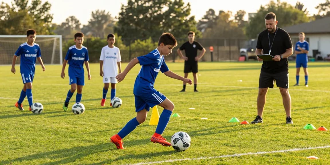 Fußball kaufen: Kinder trainieren mit hochwertigen Mantom Fußbällen auf dem grünen Platz.