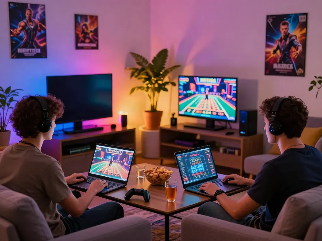 Engaging online casino gaming scene at https://sky88tg.com/ with friends enjoying a thrilling session.
