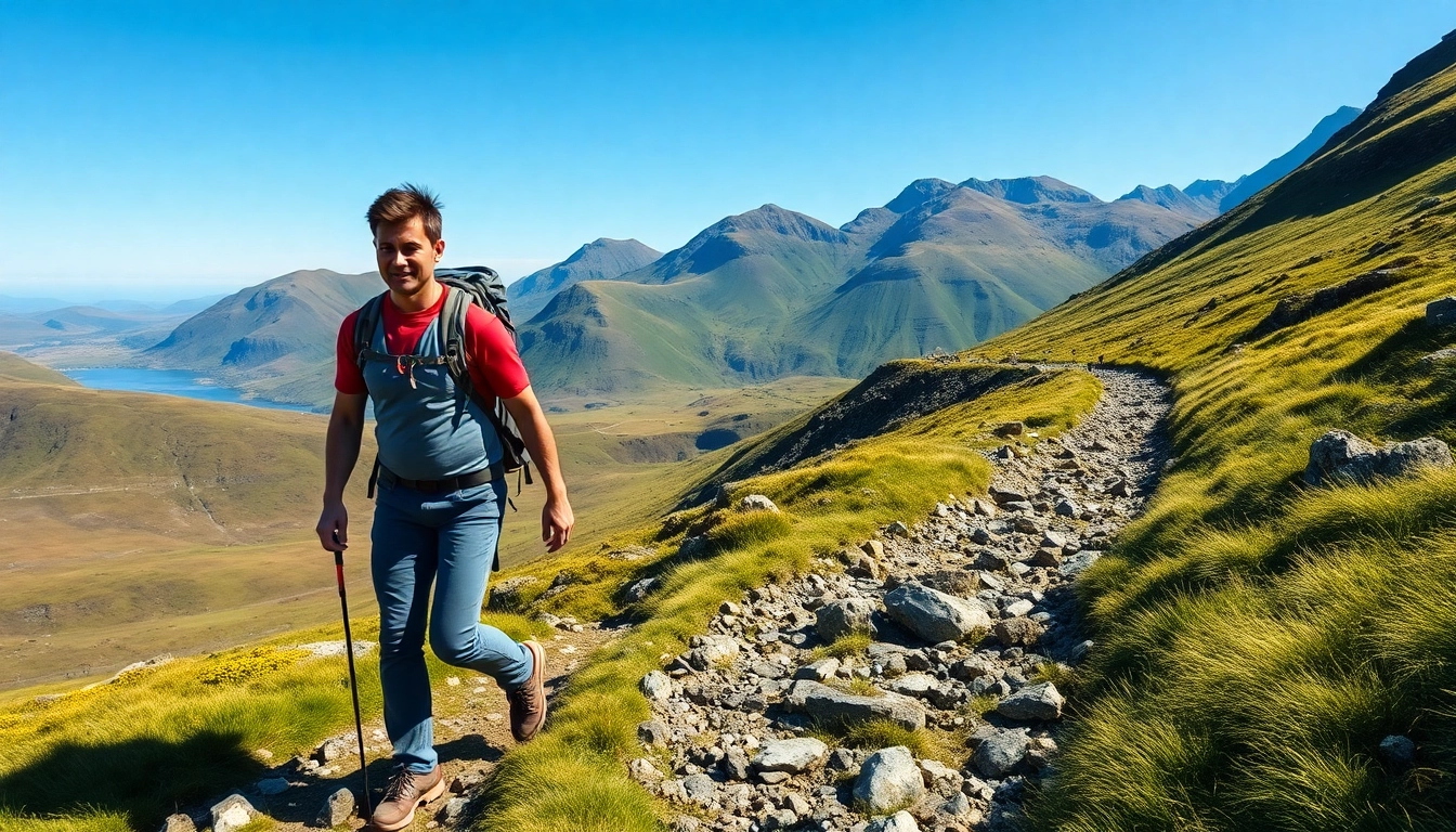 Kerry Way Fernwanderweg hiker enjoying a stunning trail with nature's beauty in the background.