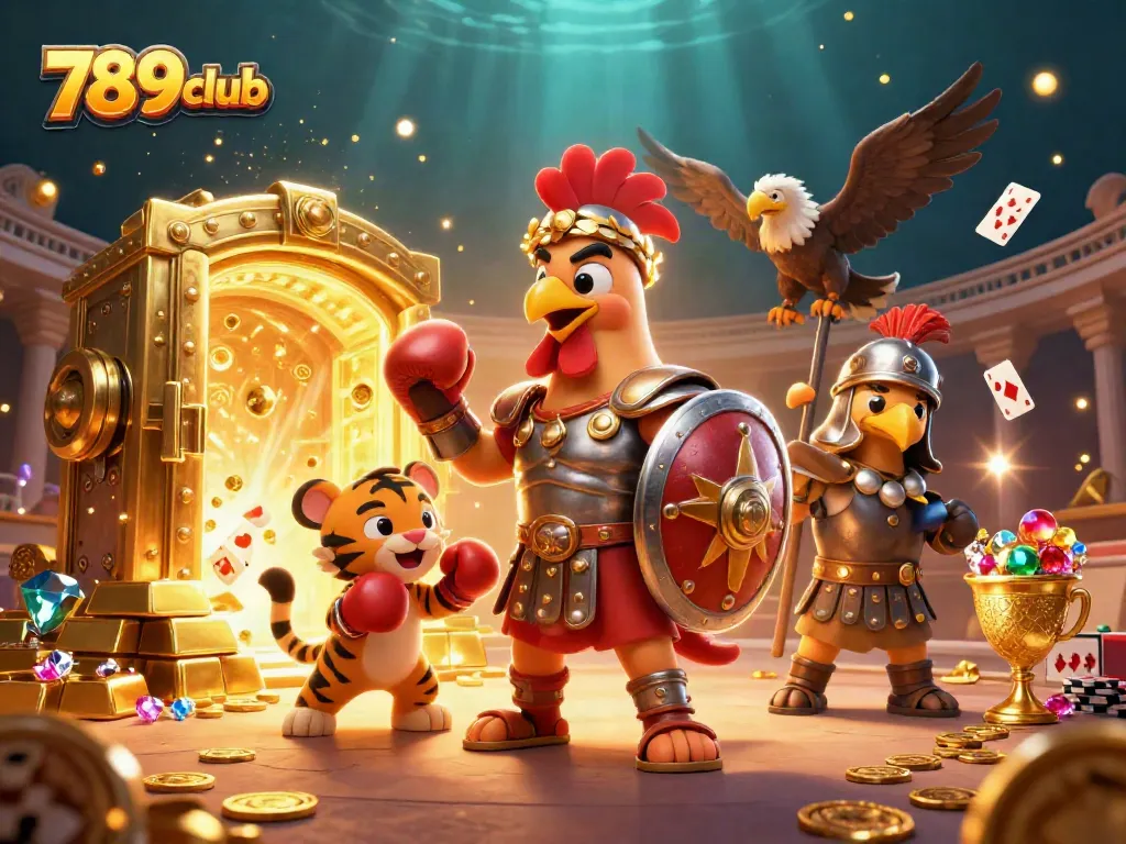Experience thrilling gameplay at 789club with vibrant casino characters and golden treasures.