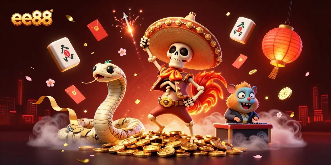 Experience the thrill of ee88 with a vibrant victory dance in a rich 3D casino scene.