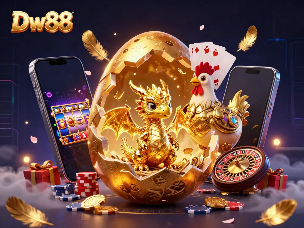 Experience the excitement of Dw88 casino with a vibrant scene showcasing golden treasures and thrilling games.