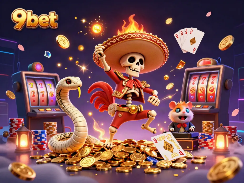 Experience thrilling victories with 9bet in a lively casino scene featuring vivid elements.