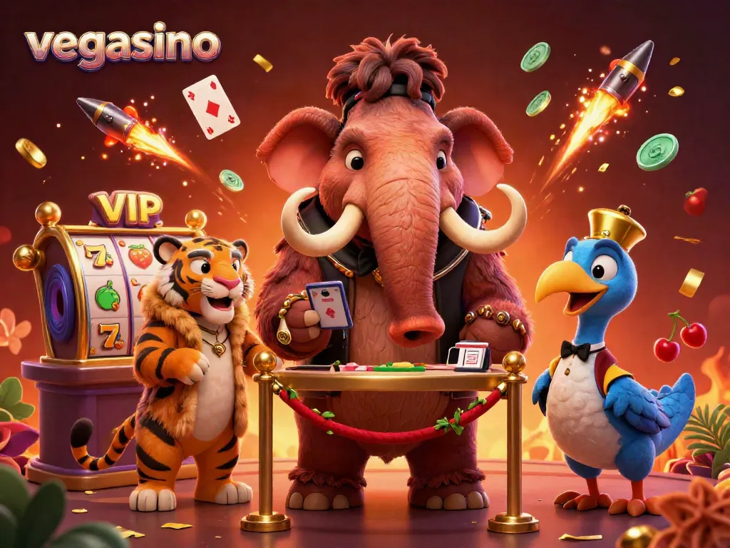 Experience vibrant casino energy with vegasino's bouncer checking IDs in a lively 3D scene.