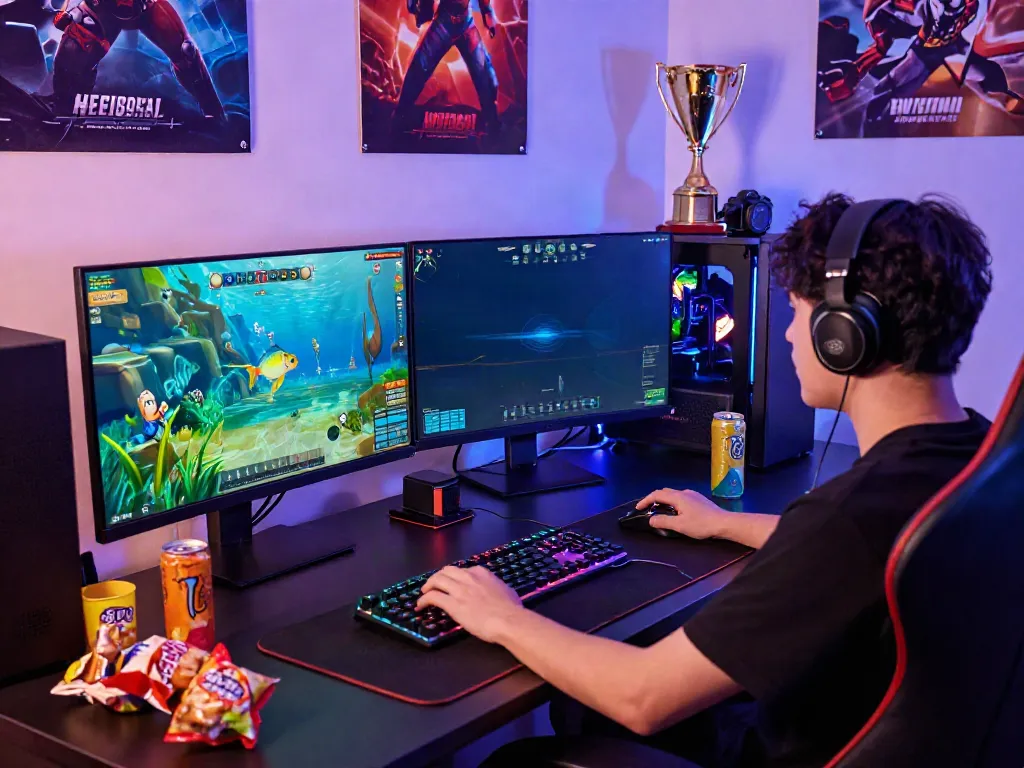 Engaging online gaming experience at https://du88az.net/ featuring a player immersed in a colorful virtual fishing game.