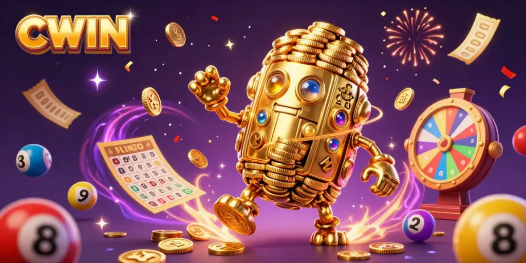 Join the excitement at CWIN with vibrant casino elements and golden golems in dynamic play.