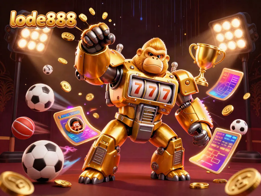 Experience thrilling gameplay with lode888 featuring a golden mech and dynamic sports elements.