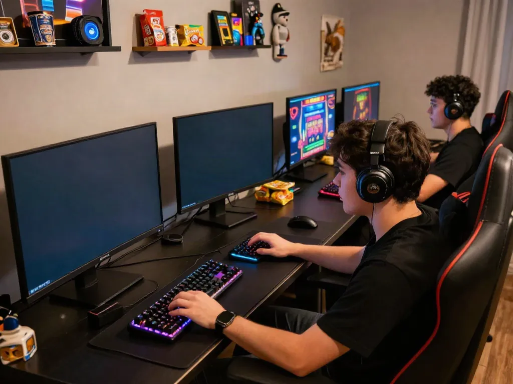 Engaged player at https://nbet.group/ focusing on immersive online gaming setup.