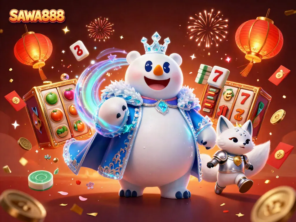 Experience exciting gameplay at SAWA888 with engaging slot reels and dynamic characters.