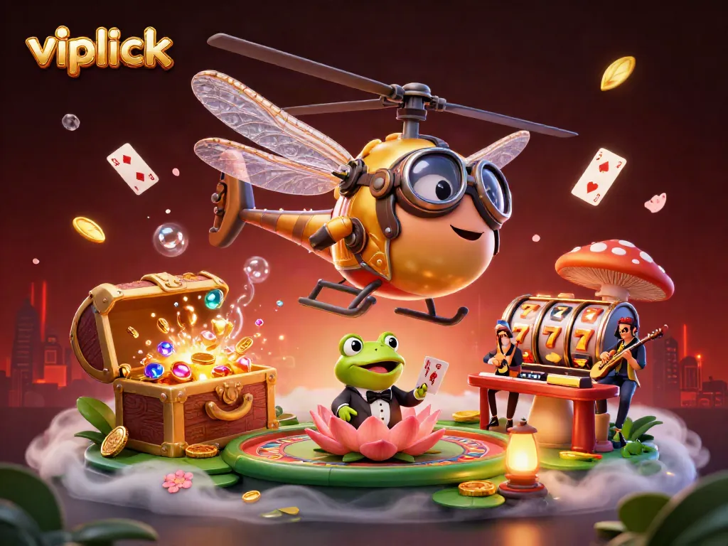 Experience winning strategies at vipluck with vibrant casino action featuring a dragonfly pilot and a frog dealer.