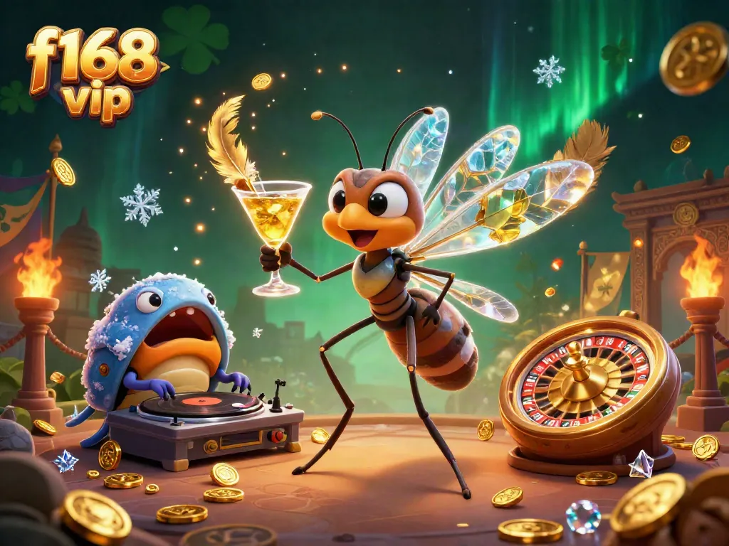 Experience the f168 vip excitement with a vibrant casino mascot scene featuring unique elemental designs and gaming elements.