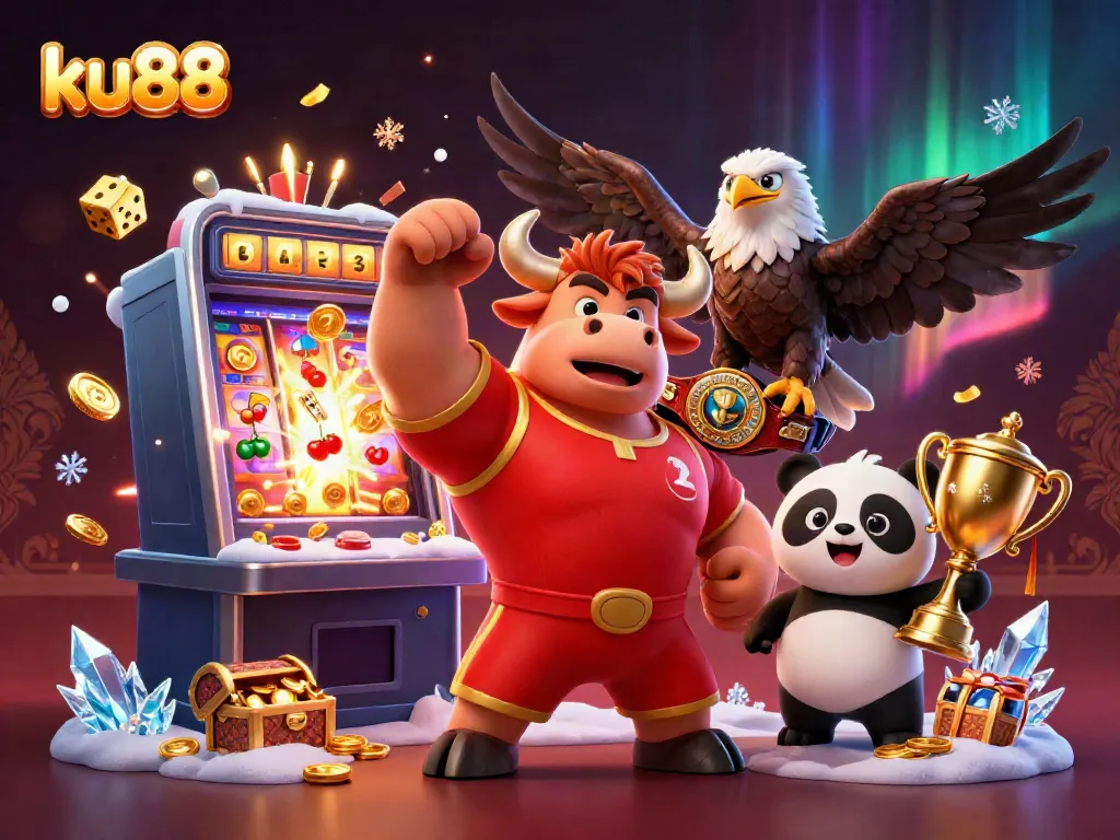 ku88 represents a vibrant casino scene with characters enjoying an explosive jackpot experience.