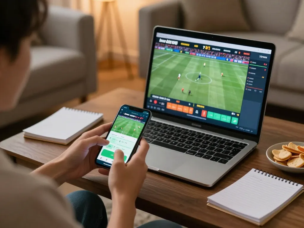 Engaging with sports betting using link 98win on smartphone with live sports streaming in background