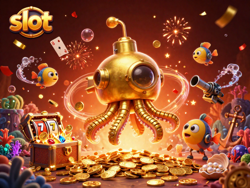 Spin the vibrant slot reels for exciting wins amidst gold coins and treasures in this stunning digital illustration.