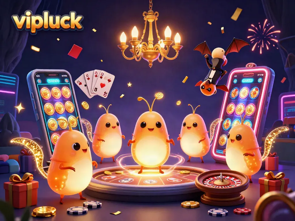 Illuminate your game experience with vipluck's engaging casino-themed glowworms and vibrant animations.