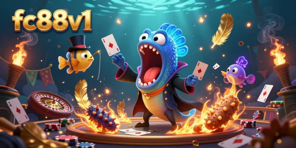 Experience the thrilling magic of spades and betting with fc88v1's vibrant underwater casino scene.