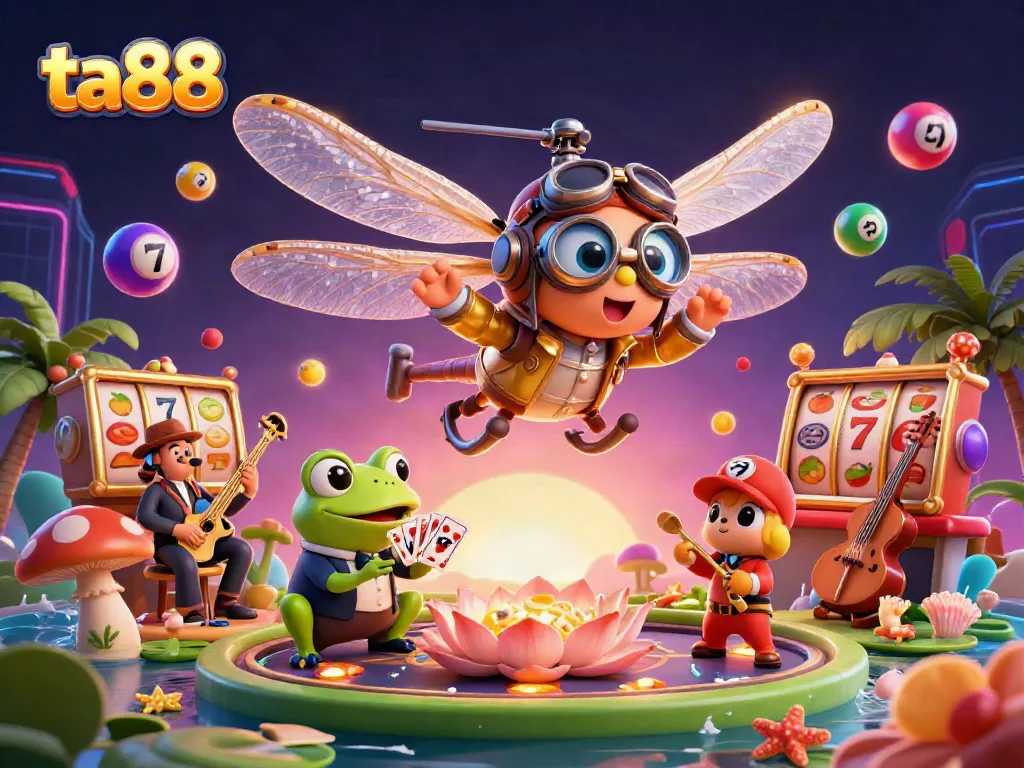 Experience the thrill of ta88 with vibrant illustrations of a dynamic casino scene featuring characters and gaming elements
