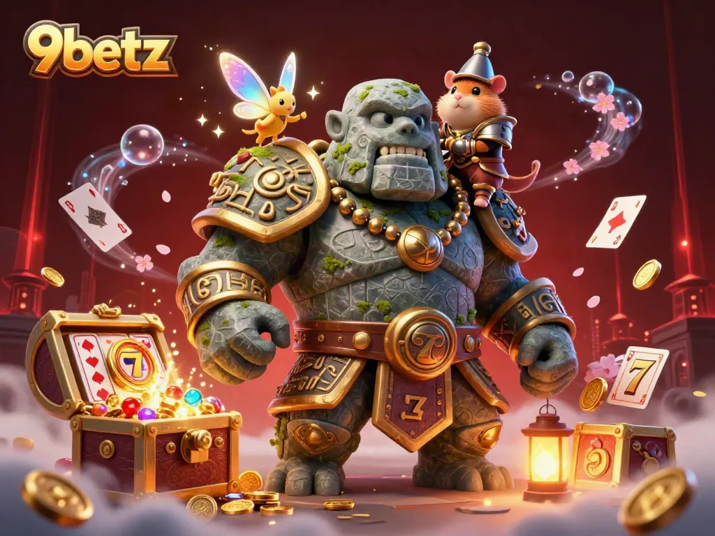 Experience thrilling gaming adventures with 9betz in this vibrant fantasy illustration.