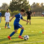 Fußball kaufen: Kinder trainieren mit hochwertigen Mantom Fußbällen auf dem grünen Platz.